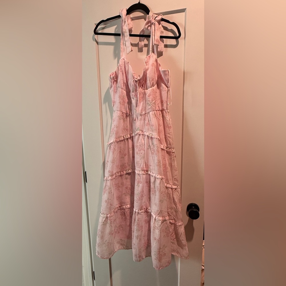 Francesca's Collections Pink and Green Floral Dress